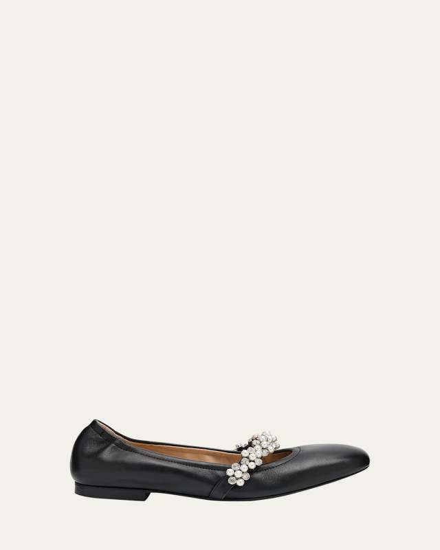 Poppy Leather Embellished Mary Jane Ballerina Flats